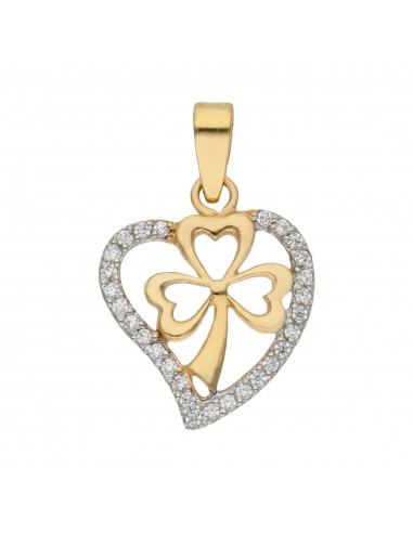 COLGANTE EN ORO DE 18KL CORAZON Y TREBOL