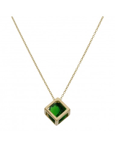 GARGANTILLA ORO 18KL CUBO + PIEDRA VERDE