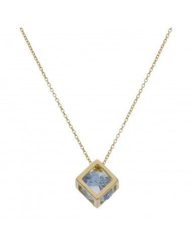 GARGANTILLA ORO 18KL CUBO + PIEDRA AZUL