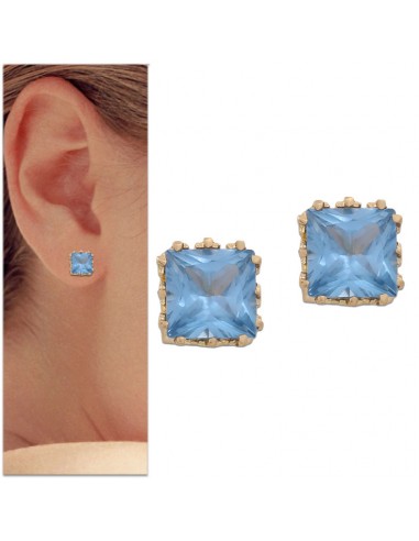 PENDIENTES CORONA ORO 18KL AGUA MARINA