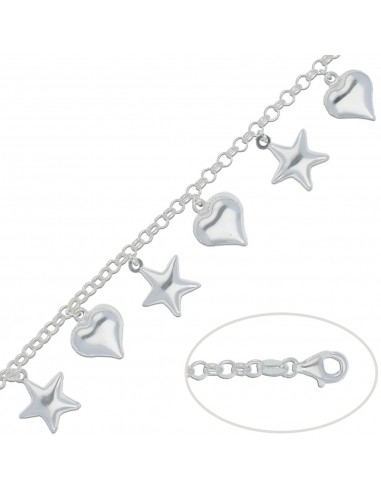 PULSERA ESTRELLAS - CORAZONES PLATA...