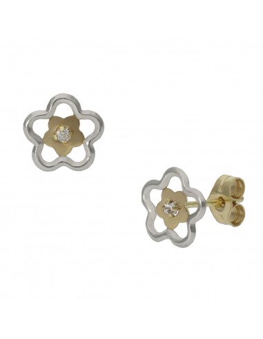PENDIENTES BICOLOR ORO 18KL FLOR - 8MM
