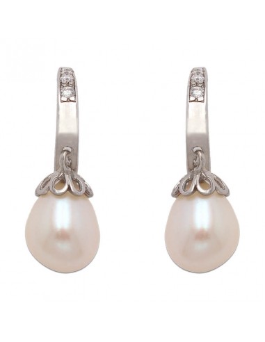PENDIENTES ORO BLANCO 18KL PERLAS PERA