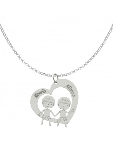 GARGANTILLA CORAZON + NIÑOS PLATA 925MM