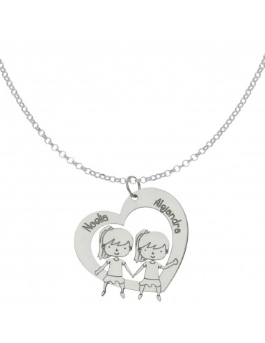 GARGANTILLA CORAZON + NIÑAS PLATA 925MM