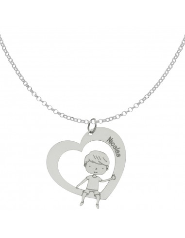 GARGANTILLA CORAZON + NIÑO PLATA 925MM
