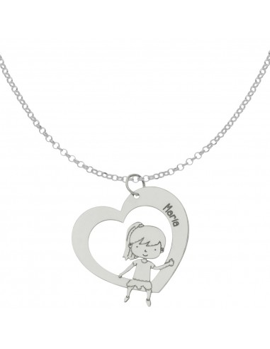 GARGANTILLA CORAZON + NIÑA PLATA 925MM
