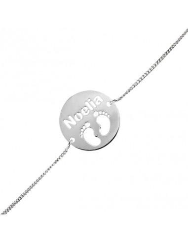 PULSERA NOMBRE + PIES PLATA 925MM