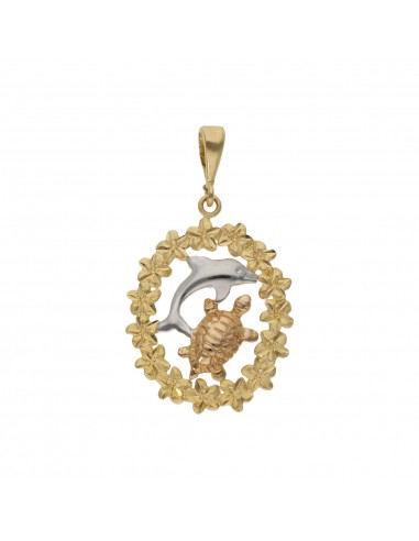 COLGANTE EN ORO DE 18KL DELFIN Y TORTUGA