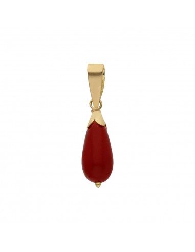 COLGANTE PERA ORO 18KL CORAL SINTETICO